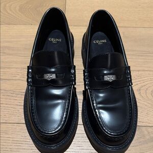Celine Shiny Black Leather Loafers